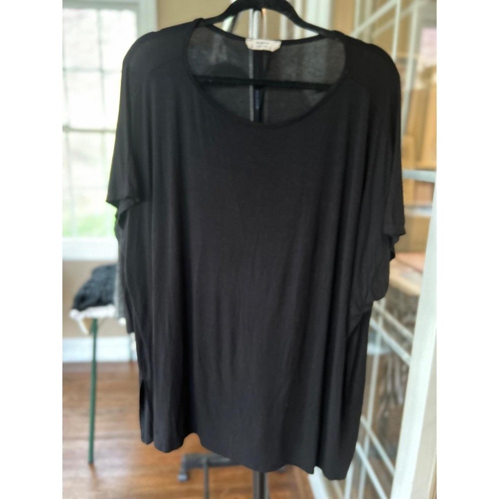 A.gain Shirt Womens 2XL Black Short Sleeve Scoop Neck Side Slit 10130SSP07